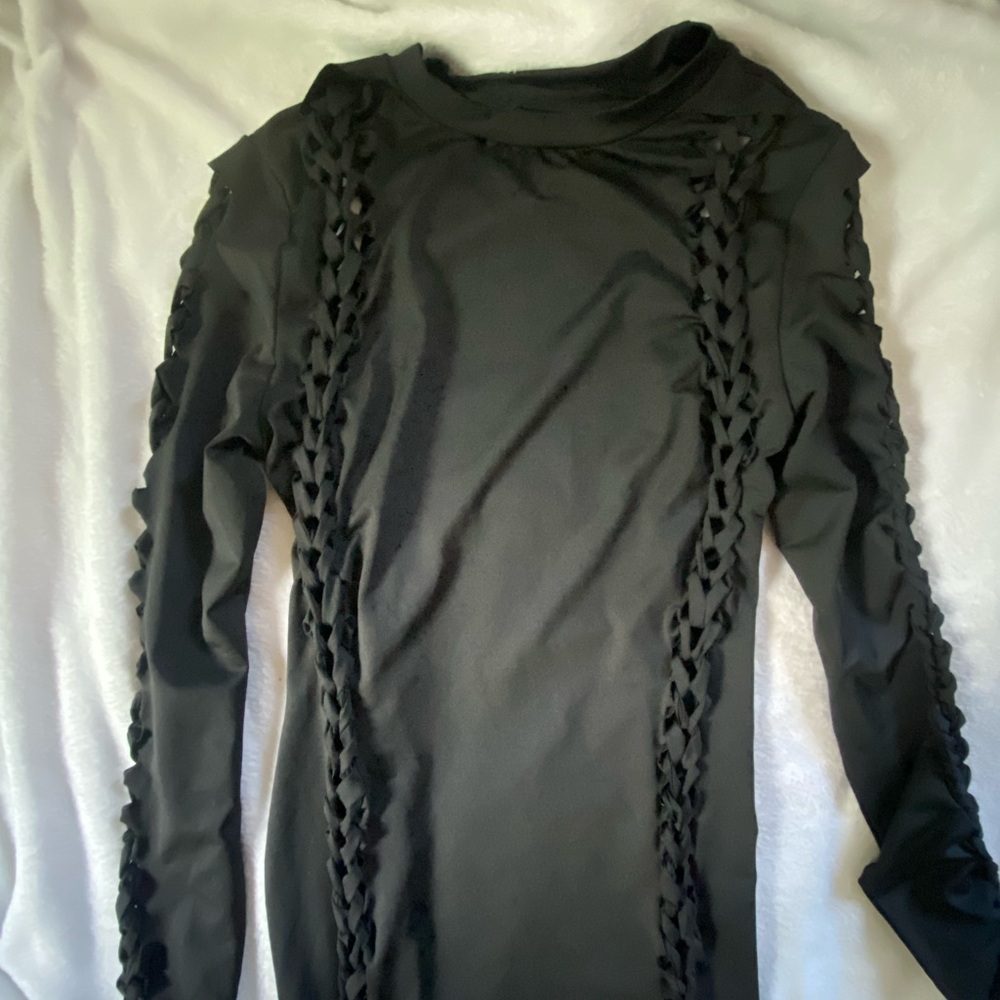 SHEIN Black Lace Sleeve Dress